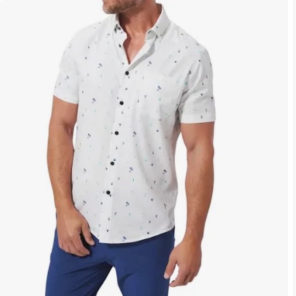 Mizzen + Main Leeward Short Sleeve Shirt In Island Oasis Print.